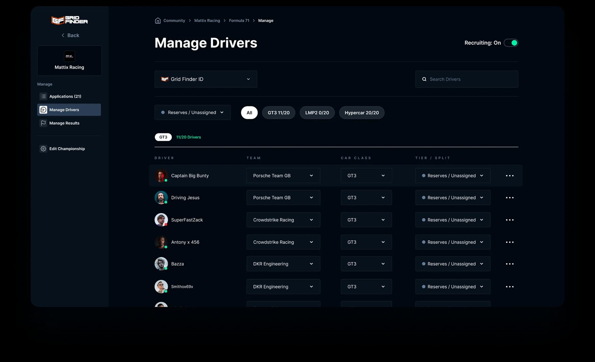 An image showing the UI of Grind Finder